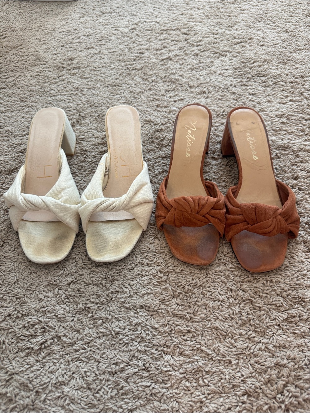 Matisse Women’s Knotted Slide Heels — Cream and Burnt Orange